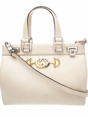 Gucci Cream Leather Top-Handle Satchel with Mixed Gold & Silver Hardware